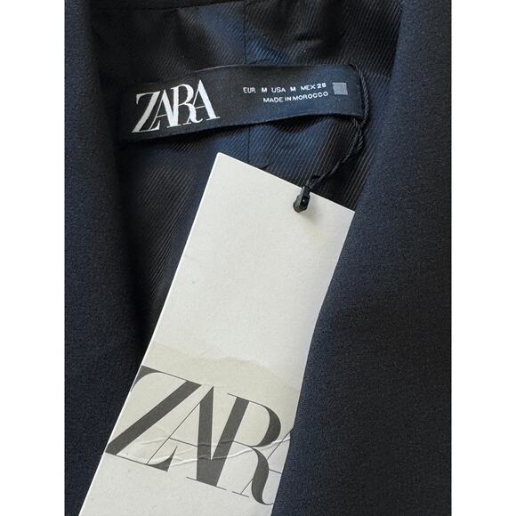 Zara Black Double Breasted Women's Blazer Dress Sz M Structured Shoulder & Pads - Picture 6 of 10